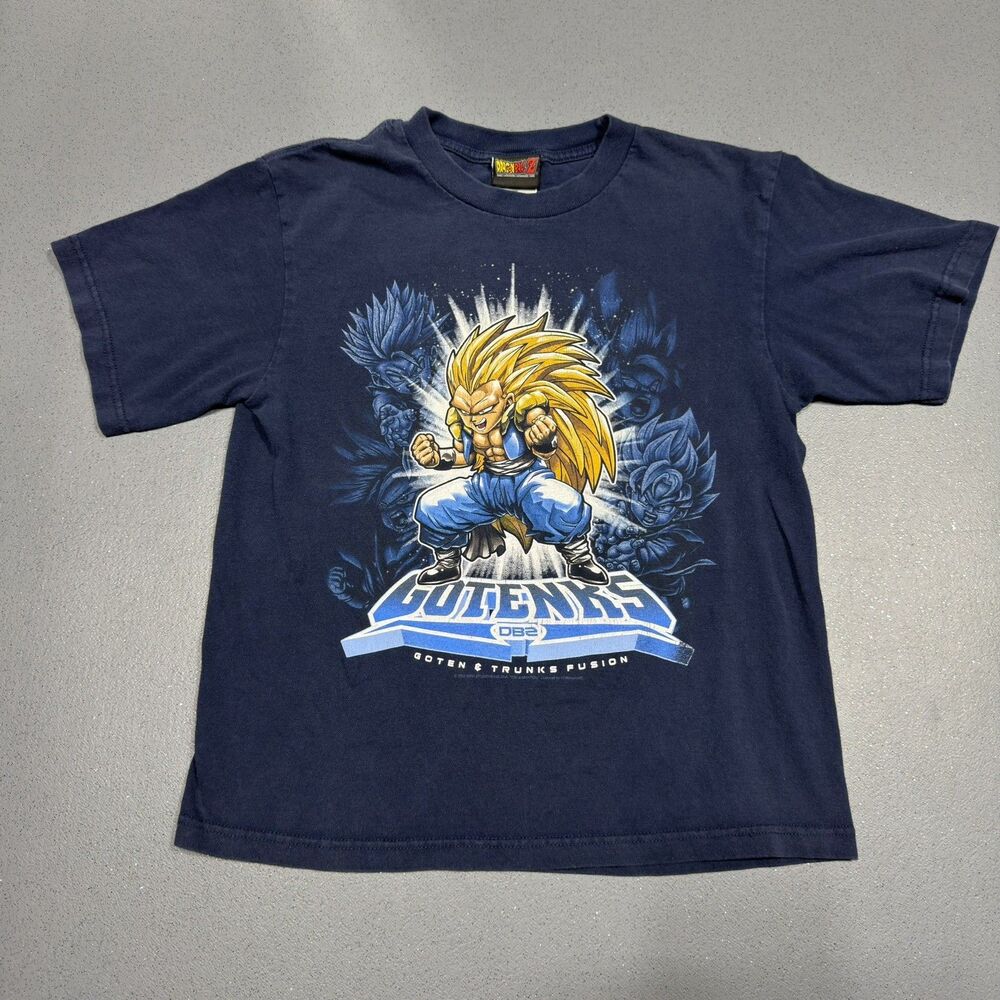 Vintage 2002 Dragon Ball Z Gotenks T Shirt Youth Large Navy Blue DBZ Anime Y2K